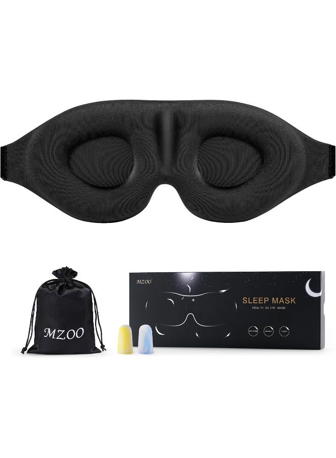 MZOO Sleep Eye Mask for Men Women, 3D Contoured Cup Sleeping Mask & Blindfold, Concave Molded Night Sleep Mask, Block Out Light, Soft Comfort Eye Shade Cover for Travel Yoga Nap, Black - Image 1